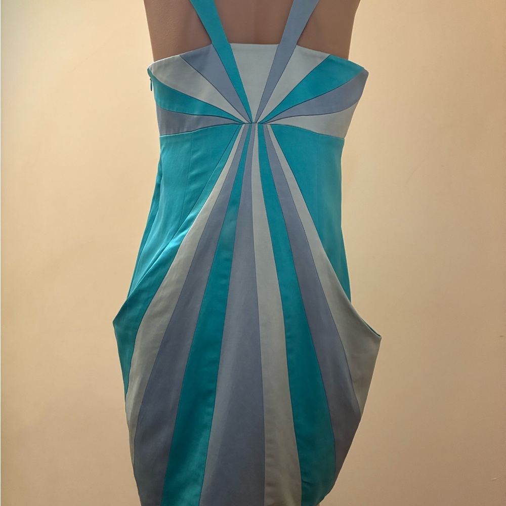Emilio Pucci Aqua & Light Blue Backless Sunburst Dress